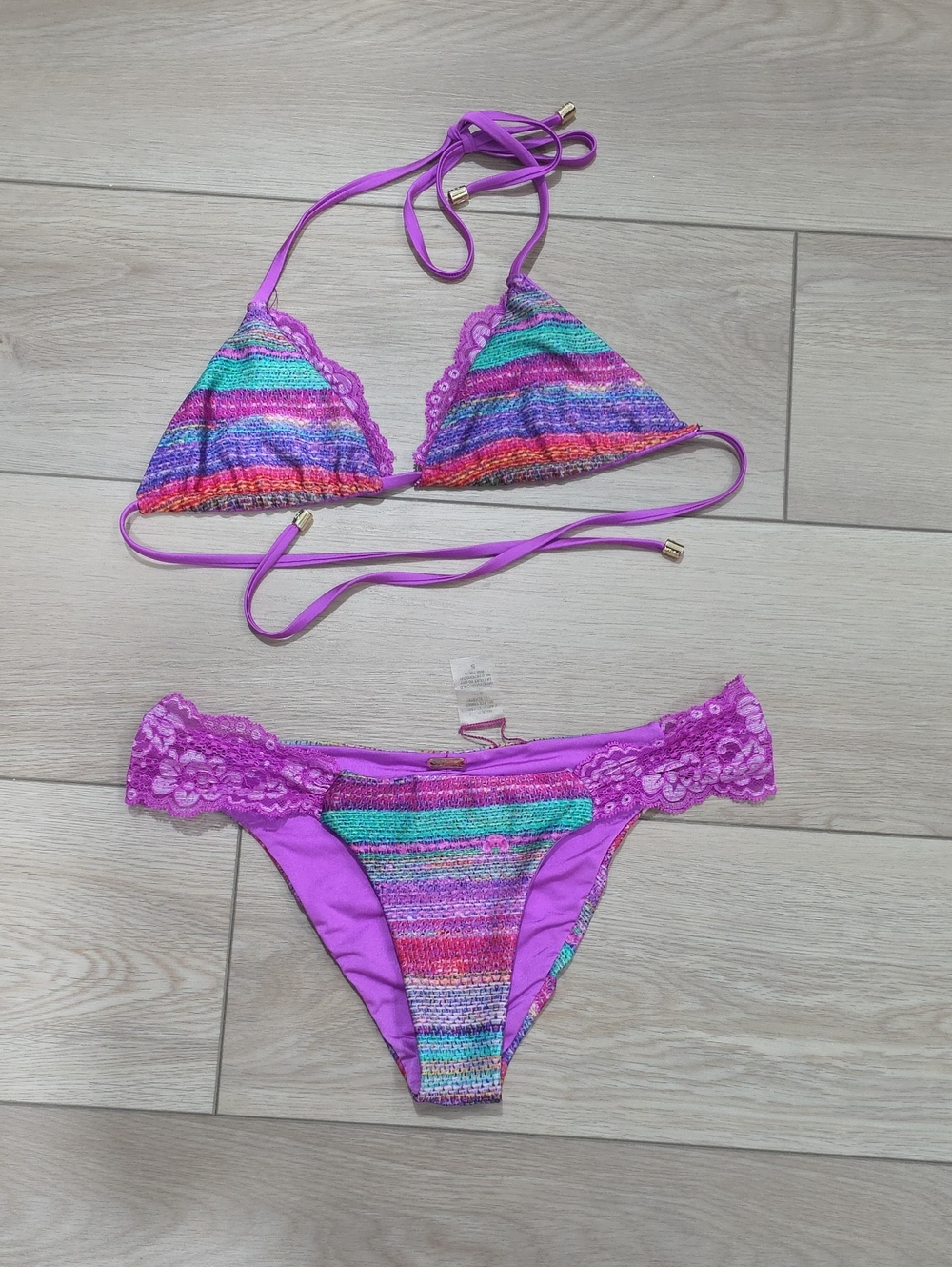 Beach Bunny Reversible Dream Weaver Lace-Trim Bikini Set - Purple Accents